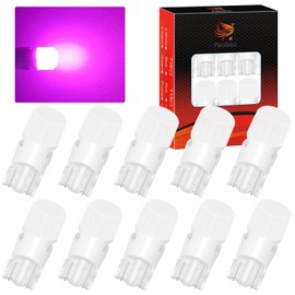 Fenikso 194 Led Bulb Pink 168 T10 2825 5SMD 2827 Mini Short 12V T10 2SMD Ceramic Wedge Lamp for Car Dash Instrument Panel Gauge Cluster Dome Map License Plate RV Landscape Light (10 Pcs)