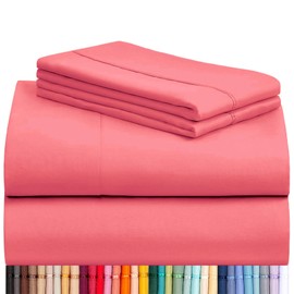 LuxClub 4 PC Sheet Set Bed Sheets Deep Pockets 16" Eco Friendly Wrinkle Free Cooling Machine Washable Hotel Bedding Silky Soft - Vermilion King
