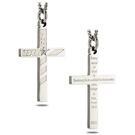 Women's Stainless Steel Flag Cross Necklace - Proverbs 30:6