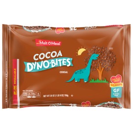 Malt-O-Meal Cocoa Dyno Bites Gluten Free Breakfast Cereal, Crispy Rice Puffs for Family, 25 OZ Resealable Bag