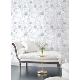 Safiyya 17.3"x393" Peel and Stick Wallpaper Blue Contact Paper Peel and Stick Wall Paper Lotus Floral Modern Self Adhesive Removable Wallpaper for Bedroom Covering Vinyl Rolls