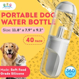 ABC PACK & SUPPLY Portable Dog Water Bottle Dispenser 12 Oz, 11.8 x 7.9 x 9.2 Inch. Pack of 40 Pet Water Bottles for Dogs on Walks. ABS Dog Travel Water Bottle with Silicone Strap & Cotton Filter