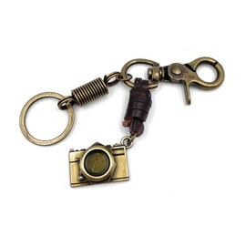 Onwomania - Camera Leather Photo Aperate Keyring - Metal Lucky Charm Ideal as a Gift e.g. for a Best Friend, Best Friend, Mum - For Men, Women and Children, bronze, Unit size