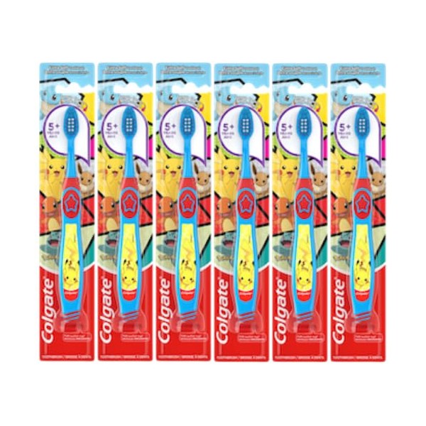 Colgate - cepillo para polvo de dientes Pokémon con ventosa, para Chiildren de más de 5 años, extra suave (los colores y los personajes varían), paquete de 6