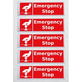 Emergency Stop Sticker Pack of 5 Waterproof Outdoor Vinyl Sticker 150 x 45 mm