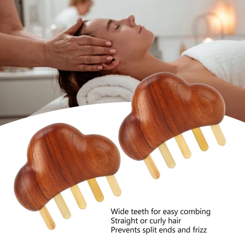 Sandalwood Massaging Comb Lotus Ox Horn Shape Reduce Pressure Wide