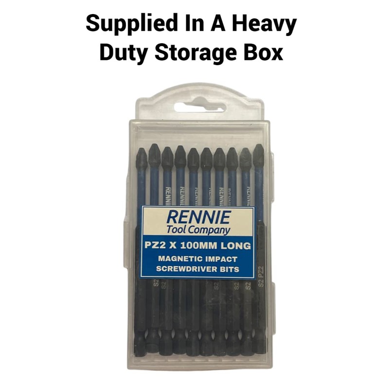 10 x Rennie Tools 100mm Long PZ2 Impact Screwdriver Driver