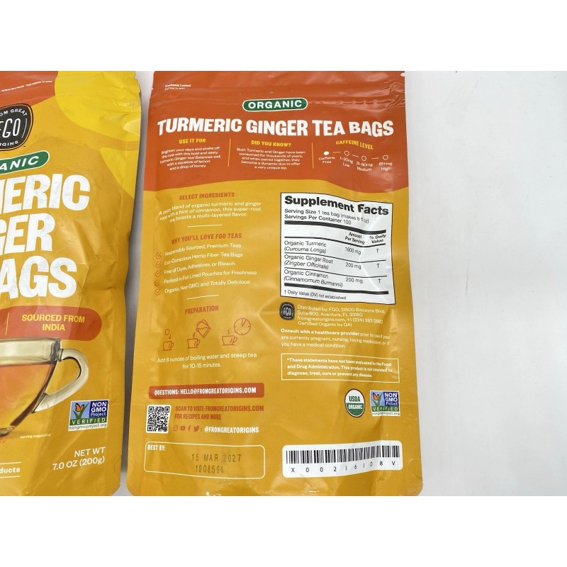 FGO Organic Turmeric Ginger Tea - Eco-Conscious Tea Bags -