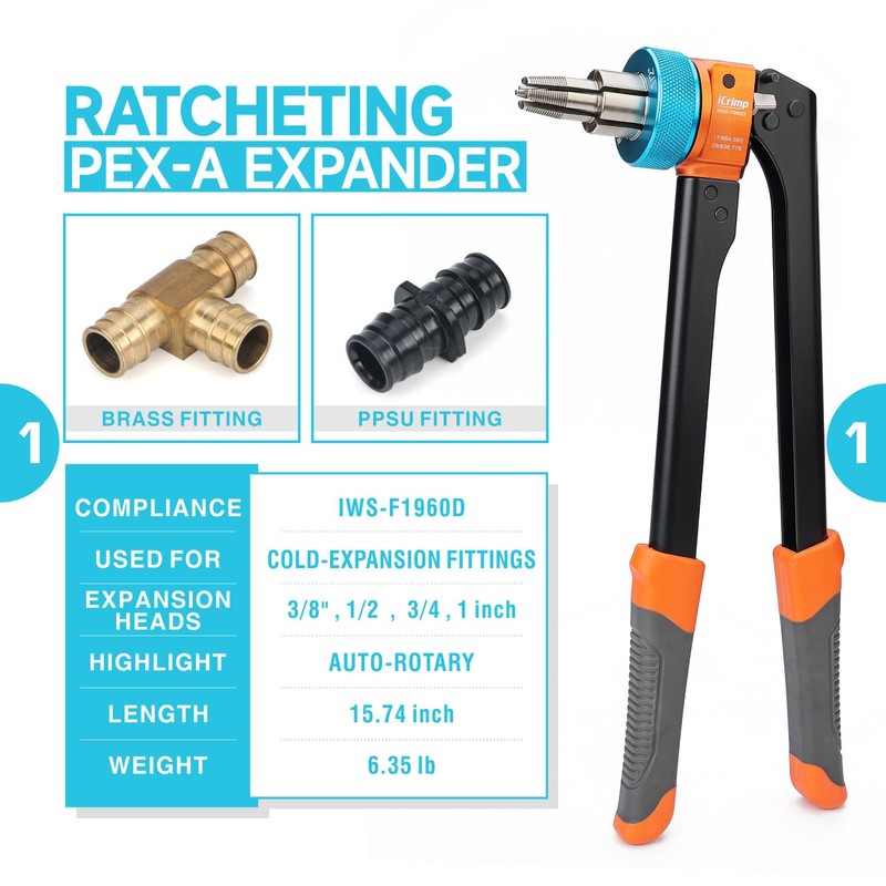 iCrimp Ratcheting PEX Expansion Tool Kit Auto Rotation PEX-a Tubing