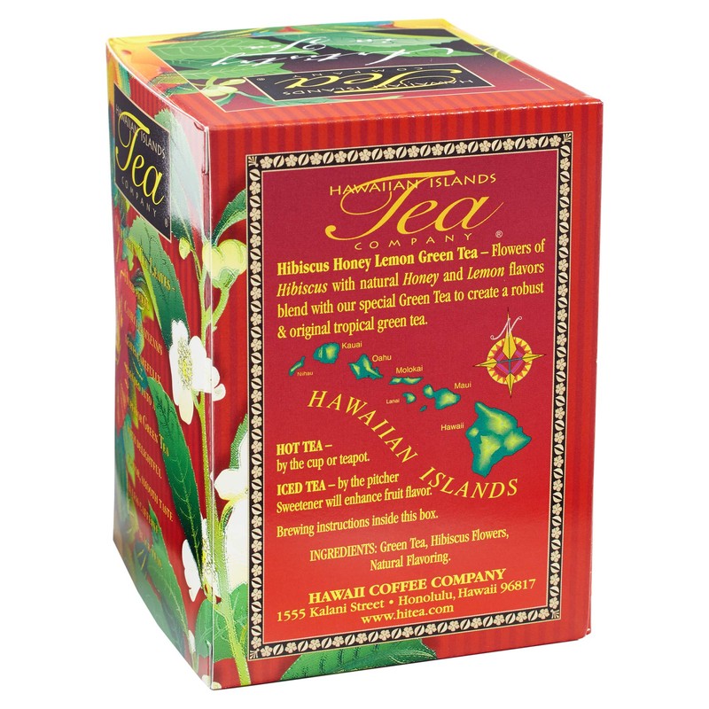Hawaiian Islands Tea Company Hibiscus Honey Lemon Tropical Green Tea,