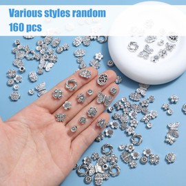 160PCS Mixed Silver Alloy Spacer Beads for Jewelry Making, Antique Spacer Beads for DIY Bracelets, Necklaces, Earrings, Jewelry Findings Supplies