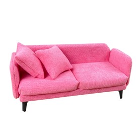 1/6 Scale Dollhouse Miniature Furniture Compact Modern Sofa Cherry Pink with 2 Cushions Doll Sofa Miniature Decor