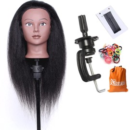 Xtrend Human Hair Hairdressing Training Head Manicure Cosmetology Practice Head for Hairdressers and Braiding (20 Inch with Clamp Stand)