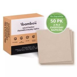 Ibambo Bamboo Everyday Napkins - 50 Pack, 2-Ply, Compostable Dinner Napkins