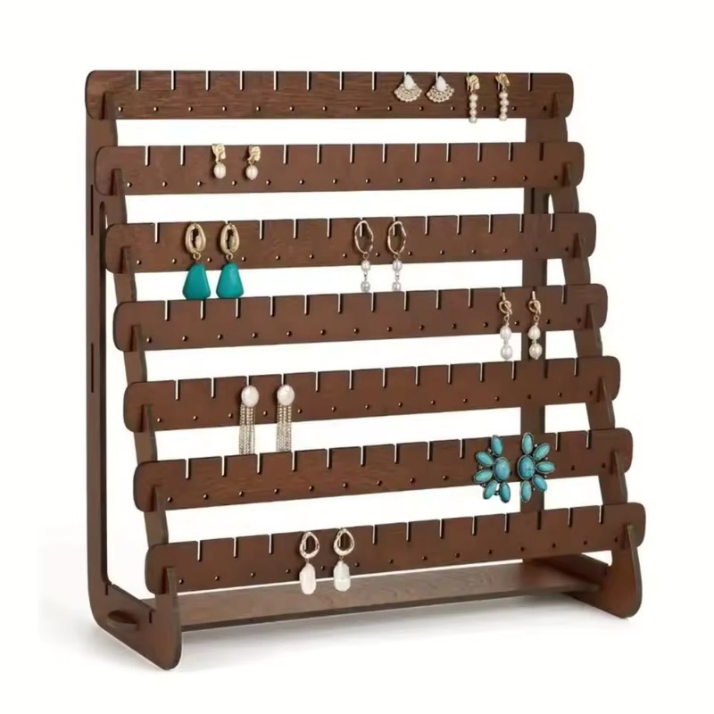 Wooden Earring Display Stand, Large Capacity Multi-Tier Jewelry Organizer Rack