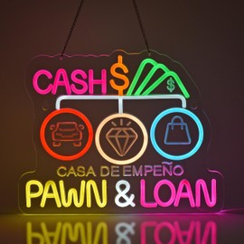 JULHOVR Pawn Loan Neon Sign, Neon Lights Hanging Wall Art Decoration for Business Pawn Store Market Fairs Second-Hand Vintage Shops Home Decor, USB Powered Ultra Bright Dimmable,15.35×12.2inches