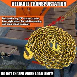YATOINTO G80 1/4 Inch x 12 Foot Chain Tow Chain with Clevis Grab Hooks 3,300 lbs Safe Working Load Logging Chain for Transporting Towing Tie Down Binding Equipment
