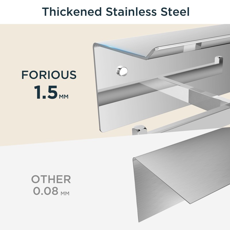 FORIOUS Toilet Paper Holder with Shelf, 304 Stainless Steel Wall