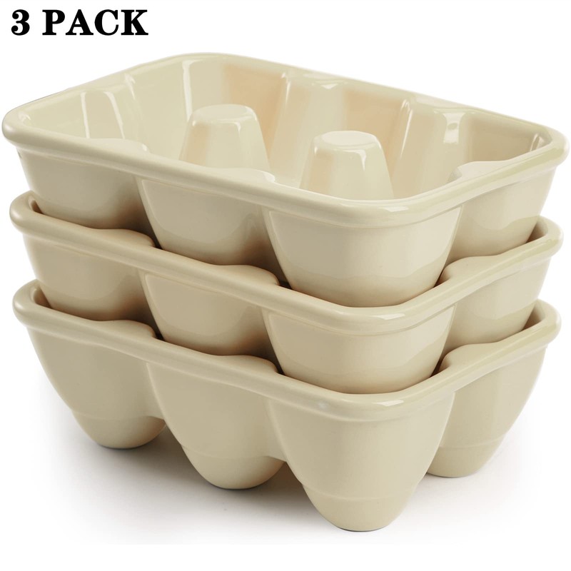 DEAYOU 3-Pack 18 Cups Ceramic Egg Tray, 6-Cup Porcelain Egg