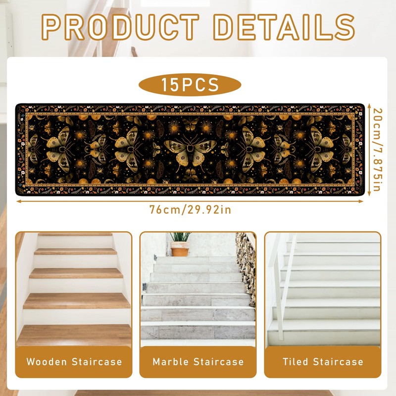InIsaJace Stair Treads for Wooden Steps 15 Pack Moth Stair