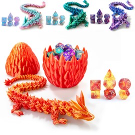 DND Dice Set (7 Pieces) and 3D Printed Dragon Egg (Red Gold)