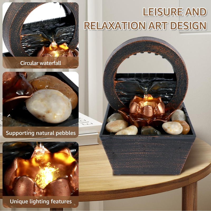 Tabletop Fountain Meditation Water Fountain with Light Creative Small Waterfall