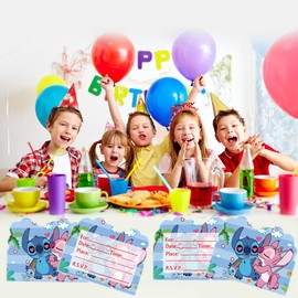 GeRRiT 20Pcs Stitch Themed Party Invitation Cards, Stitch Birthday Party Invitation Cards, Stitch Party Supplies, blue