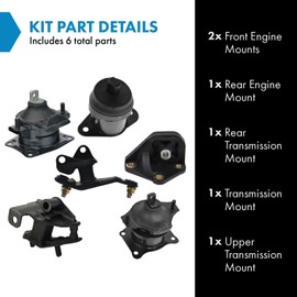 TRQ Motor Engine & Transmission Tranny Mount Set of 6 Kit for Honda Accord 2.4L at