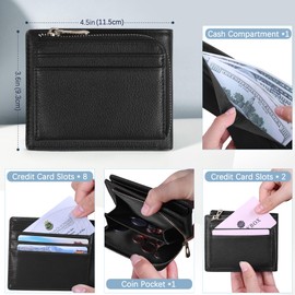 VISOUL Leather Bi-fold Wallet for Men with Zipper Coin Pocket, RFID Blocking Billfold Wallet with 10 Card Slots 1 Cash Compartment (Black and Black)