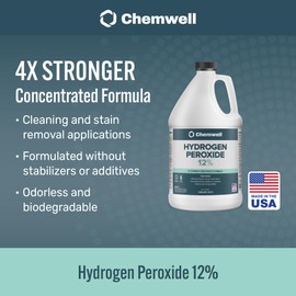 Chemwell 12% Hydrogen Peroxide - 4 Gallons (1 Gallon, 4 Pack) - Multi-Purpose Cleaner for Home, Kitchen, Bath, and Laundry - Made in USA - for Household Use