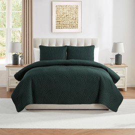 VCNY Home - King Quilt Set, Pinsonic Bedding with Matching Pillow Shams, Dorm Room Essentials, Super Soft Home Decor (Sands Dark Green, 3-Piece)