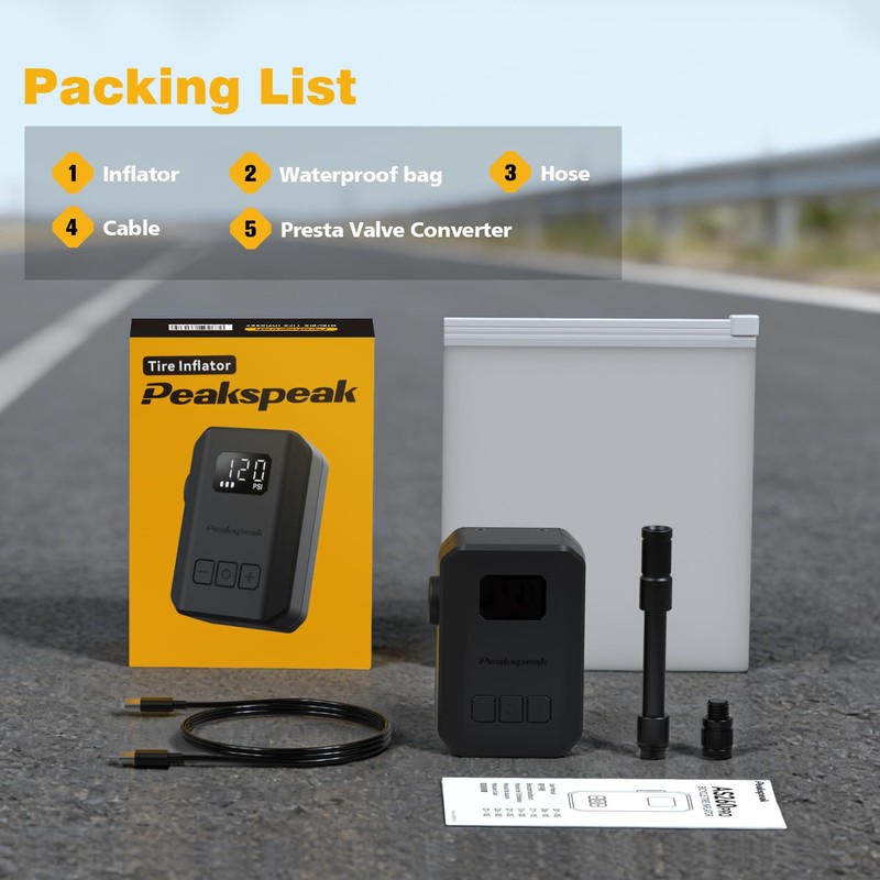 Peakspeak Mini Electric Bike Pump AS260PRO, 120PSI Portable Bicycle Pump