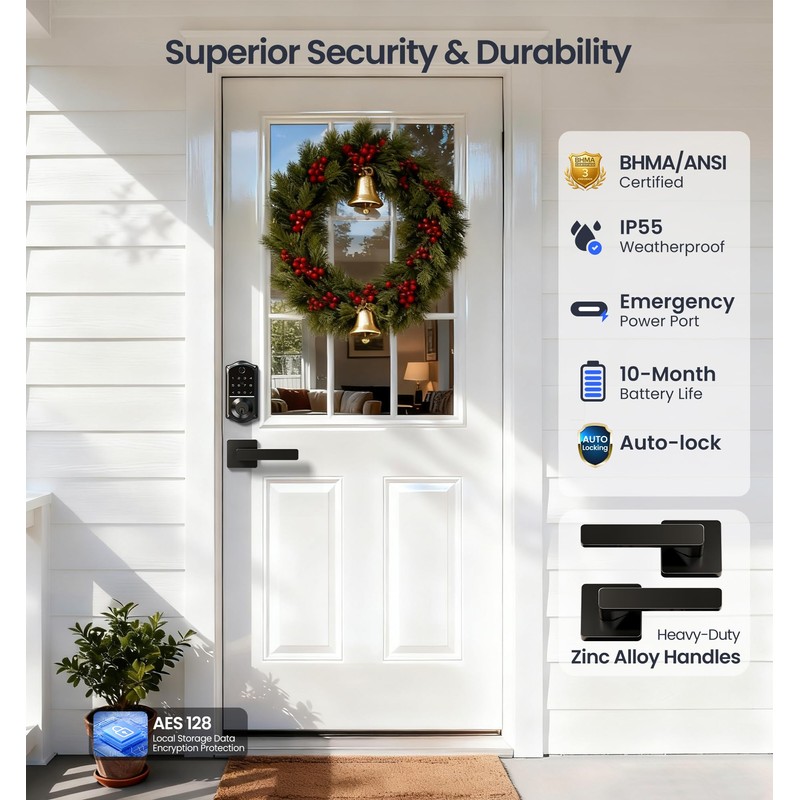 Veise VE017-B Fingerprint Smart Lock with 2 Lever Handles Set,