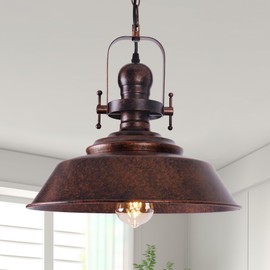 14" Copper Farmhouse Pendant Light, Retro Red Bronze