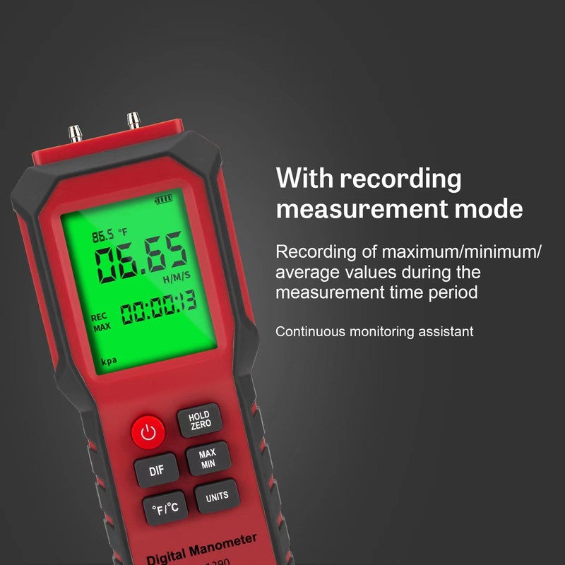 YZT Digital Manometer - Air, Gas Pressure Meter with Differential