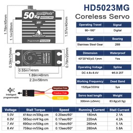 HobbyPark 50kg Servo High Torque Waterproof RC Steering Servo Metal Gear Digital Stainless Steel Gears Aluminum Case for 1/7 1/8 1/10 RC Crawler Car Truck Buggy, Powerful & Fast (Coreless Motor)