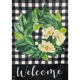 Magnolia Wreath Burlap Winter House Flag Welcome Floral 28" x 40" Briarwood Lane