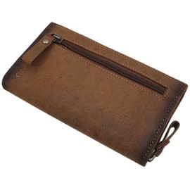 myledershop Large Buffalo Full Leather Women's Wallet / Purse / Purse with Skull Motif with RFID & NFC Protection, Cognac, customized