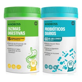 Windboss Probióticos Enzimas Digestivas 2x60 Cápsulas