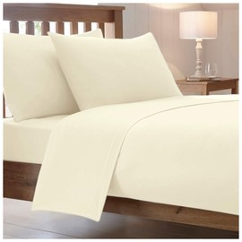 25 Cm / 10” Inch Fitted Bed Sheets Combed Poly Cotton Non Iron Easy Care Percale Plain Soft Sheet Bedding (Cream, Super King)