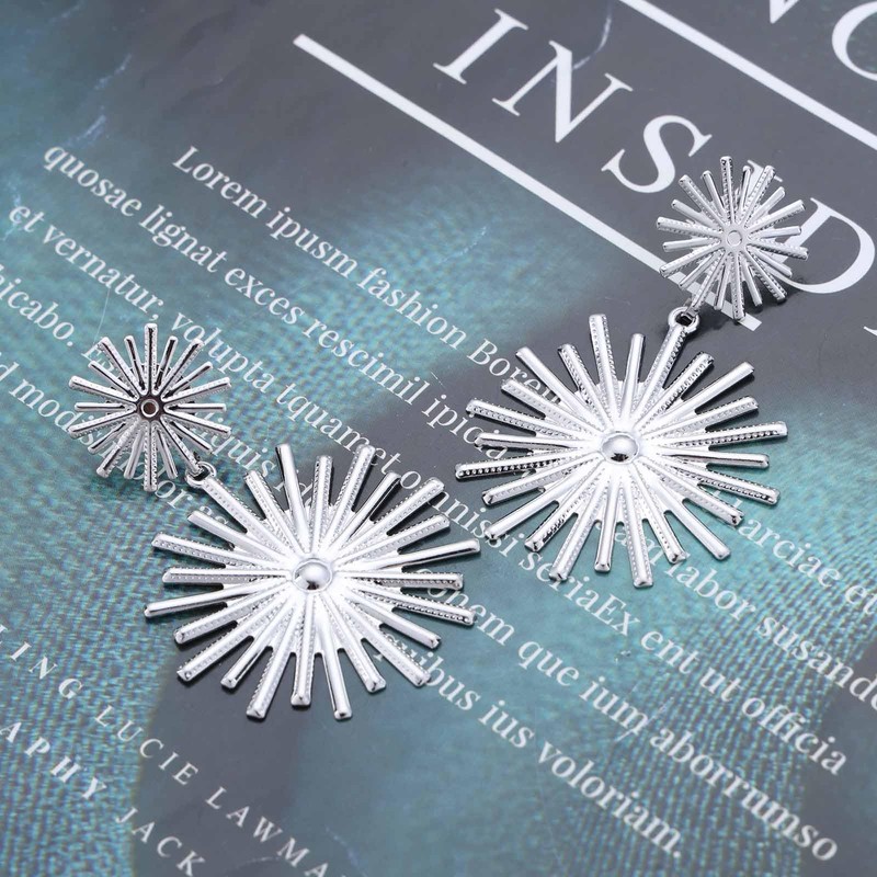 Inateannal Punk Sunburst Dangle Earrings - Silver Large Sun Earrings