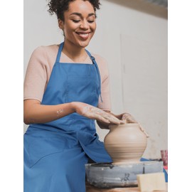 Breathffy 2 Pcs Pottery Split Leg Aprons Ceramics Aprons Split Leg Long Pottery Aprons for Women Men DIY Ceramic Pottery Art (Black, Blue)