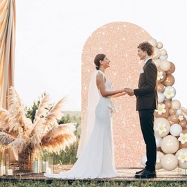 FUHSY Rose Gold Arch Cover 6FT Sequin Wedding Arch Cover Glitter Backdrop Arch Cover Spandex Chiara Arch Stand Backdrop Covers Round Top Arch Frame Cover for Bridal Shower Happy Birthday Decorations