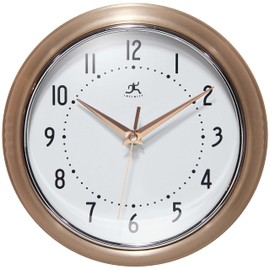 Infinity Instruments LTD. Retro 9 inch Silent Sweep Non-Ticking Mid Century Modern Kitchen Diner Wall Clock Quartz Movement Retro Wall Clock Decorative (Copper)…
