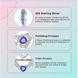 Birthstone Charms, September Charm Sterling Silver 925, Red Crystal Womens Dangle Bead for European Bracelets and Necklaces with 5A Cubic Zirconia, Birthday Mothers Day Jewelry Gifts for Women