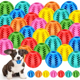 28 Pack Dog Treat Balls Bulk Interactive Treat-Dispensing Dog Toy Durable Rubber Puppy Tooth Cleaning Ball Toy for Small Medium Breed Chew Tooth Cleaning Enrichment for Boredom Brain Stimulate Game