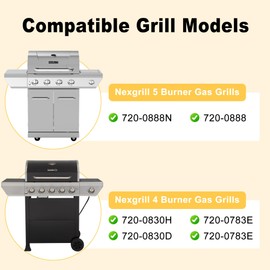 Hipoilk Grill Replacement Parts for Nexgrill 5 Burner 720-0888N, 720-0888, 4 Burner 720-0830H, 720-0783E, Cast Iron Grill Grates, Heat Plates and Burners Kit for Nexgrill Replacement Parts 5 Burner