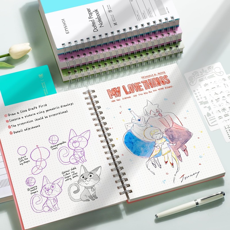 EMSHOI B5 Spiral Notebook Bullet Dotted Journal, 300 Pages/150 Sheets,