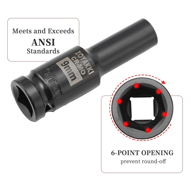 ZOYAKKI 1/2" Drive x 9 mm Deep 6 PT Impact