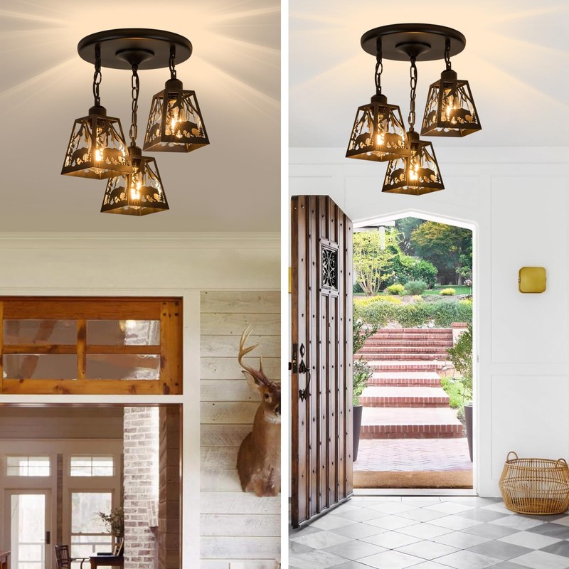 ZGYLIN Farmhouse Rustic Ceiling Light Fixture,Black Metal Cage Pendant Lights